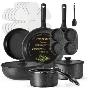 Carote C08200 17pcs Nonstick Cookware Set, Granite, Black