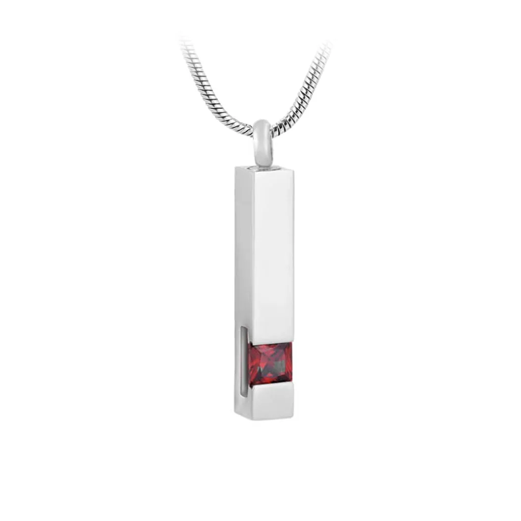 J-083 Silver-tone Bar with Birthstone simulated Gem - Pendant with Chain