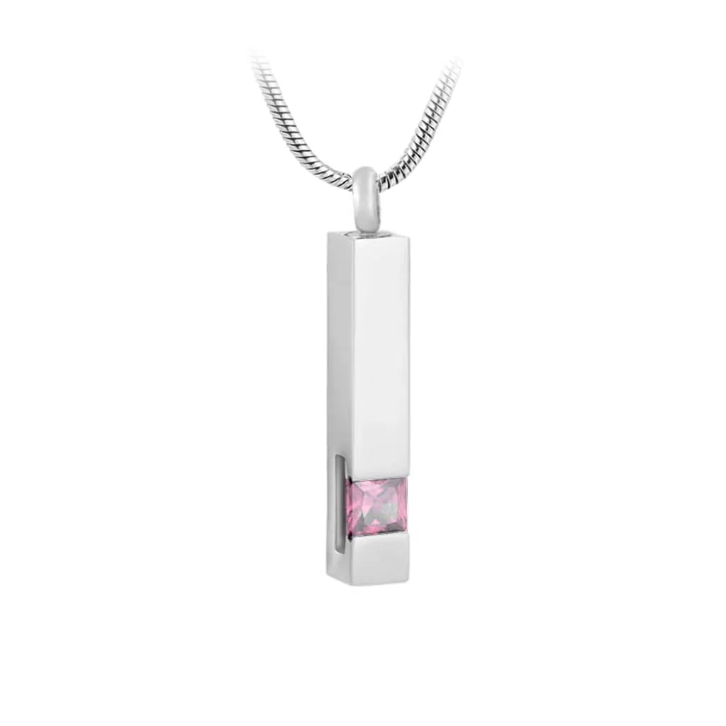 J-083 Silver-tone Bar with Birthstone simulated Gem - Pendant with Chain