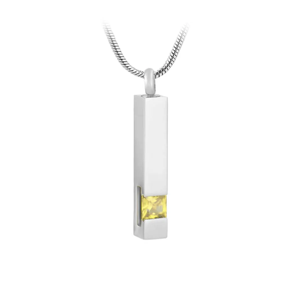 J-083 Silver-tone Bar with Birthstone simulated Gem - Pendant with Chain