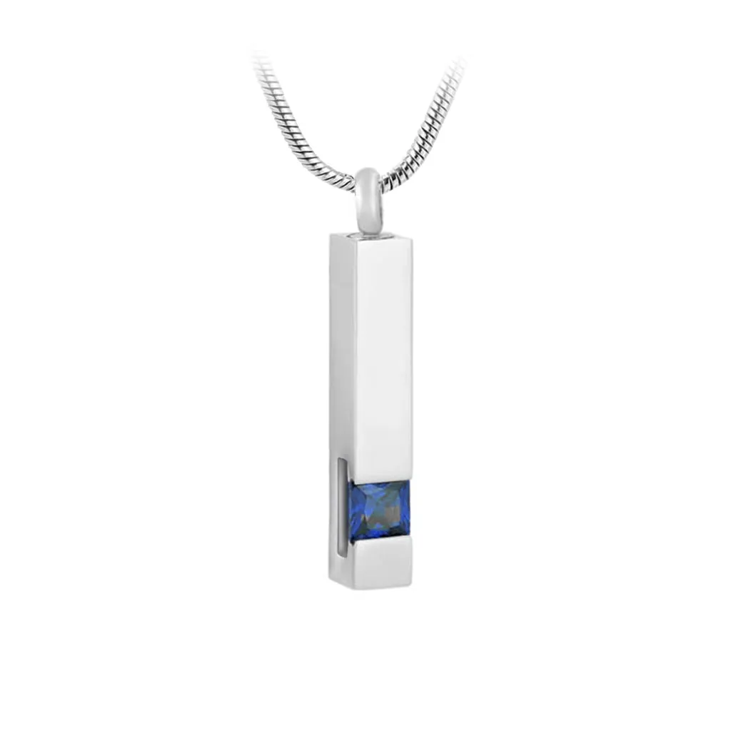 J-083 Silver-tone Bar with Birthstone simulated Gem - Pendant with Chain