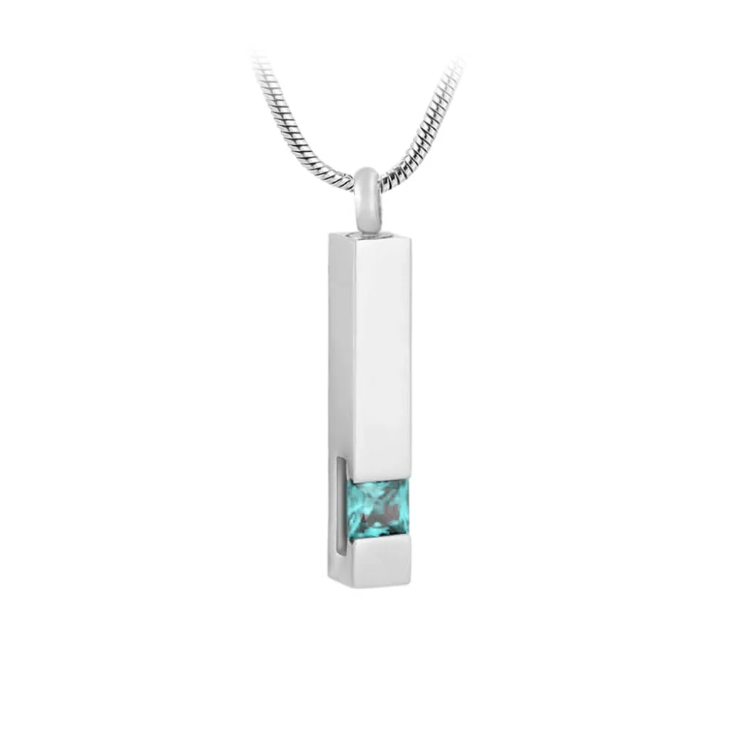 J-083 Silver-tone Bar with Birthstone simulated Gem - Pendant with Chain