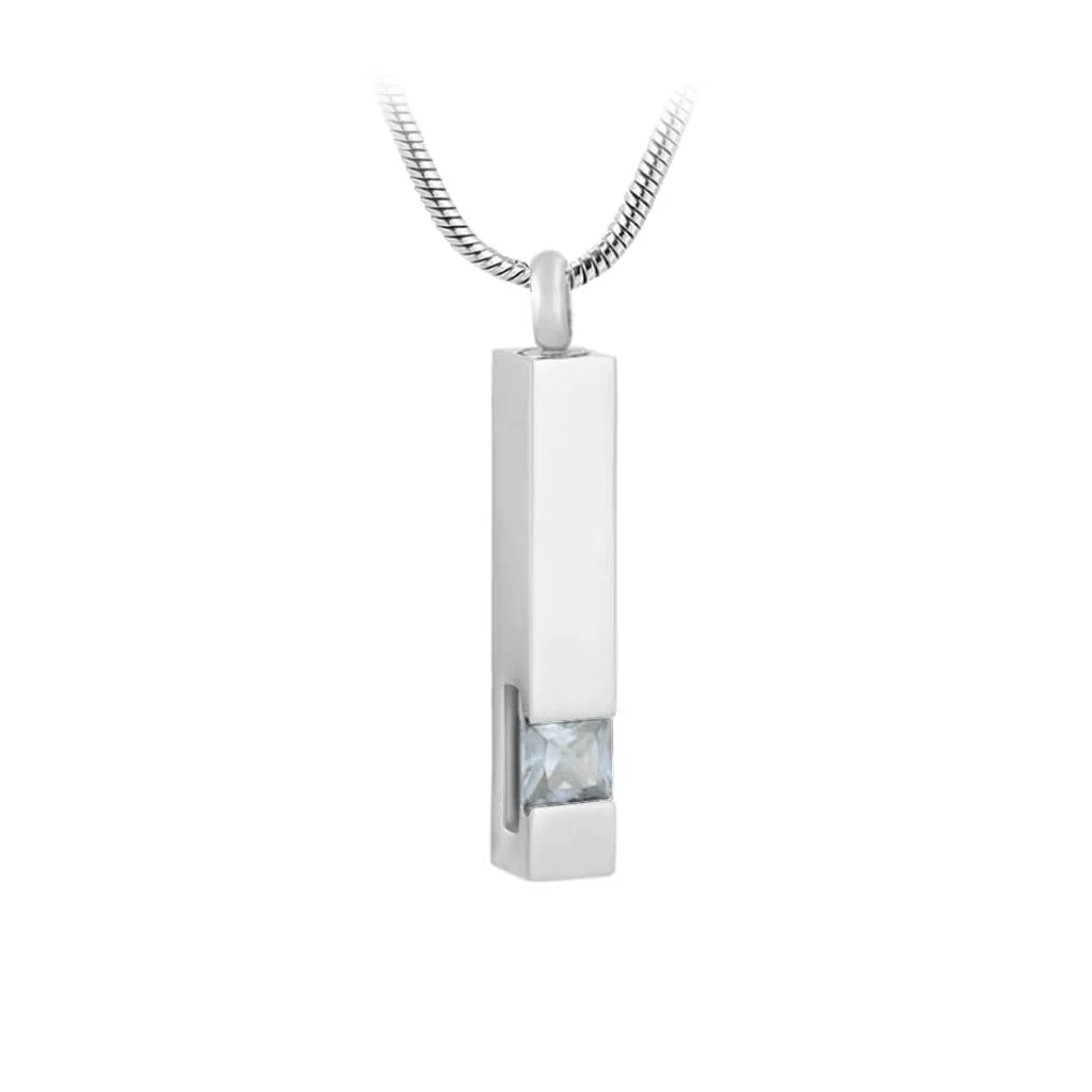 J-083 Silver-tone Bar with Birthstone simulated Gem - Pendant with Chain