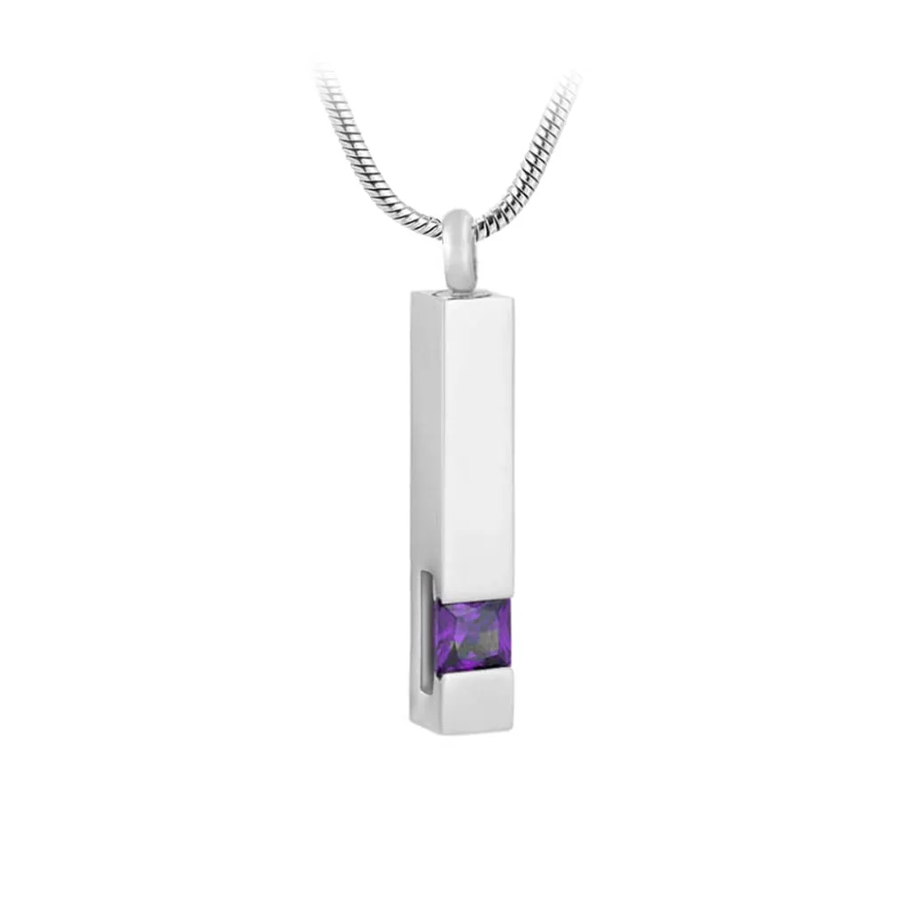 J-083 Silver-tone Bar with Birthstone simulated Gem - Pendant with Chain
