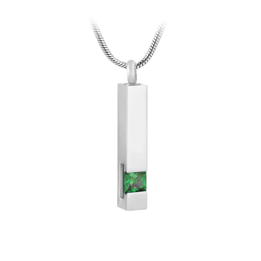 J-083 Silver-tone Bar with Birthstone simulated Gem - Pendant with Chain