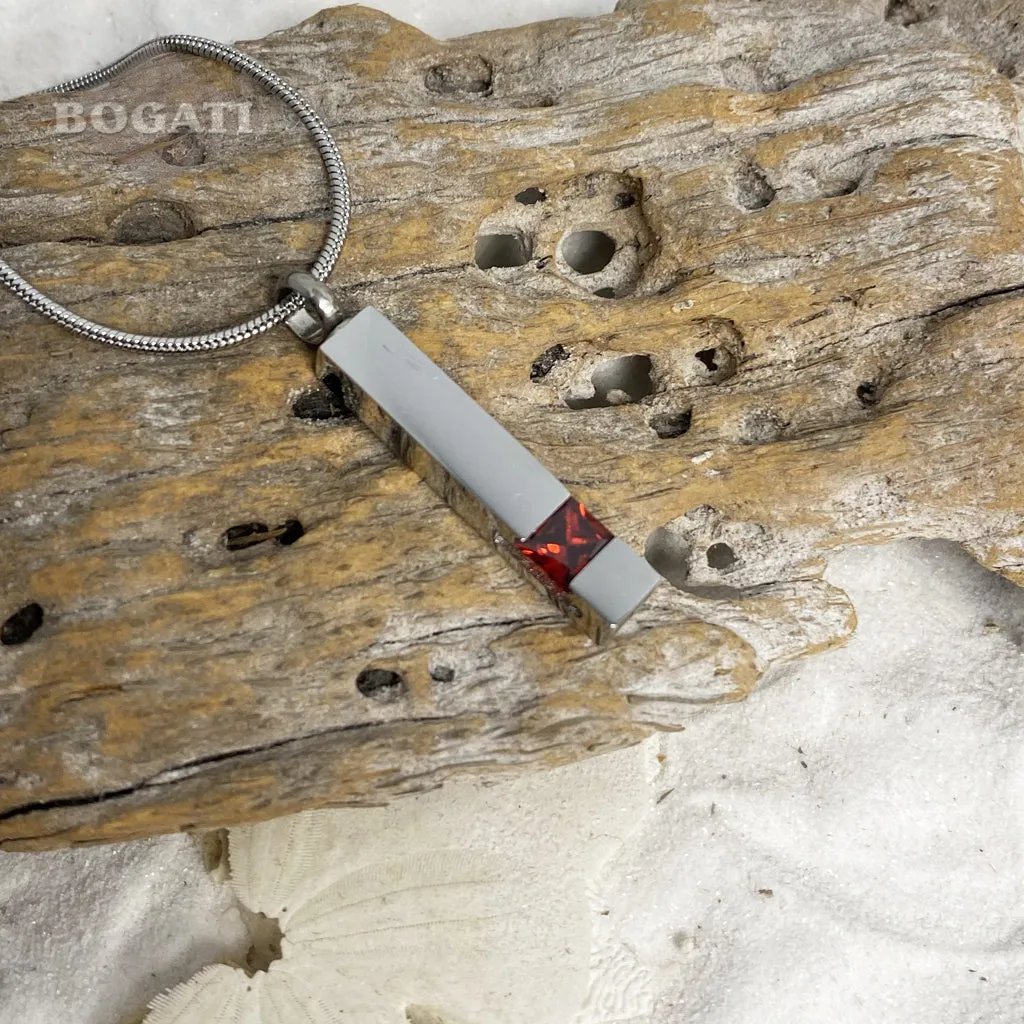 J-083 Silver-tone Bar with Birthstone simulated Gem - Pendant with Chain