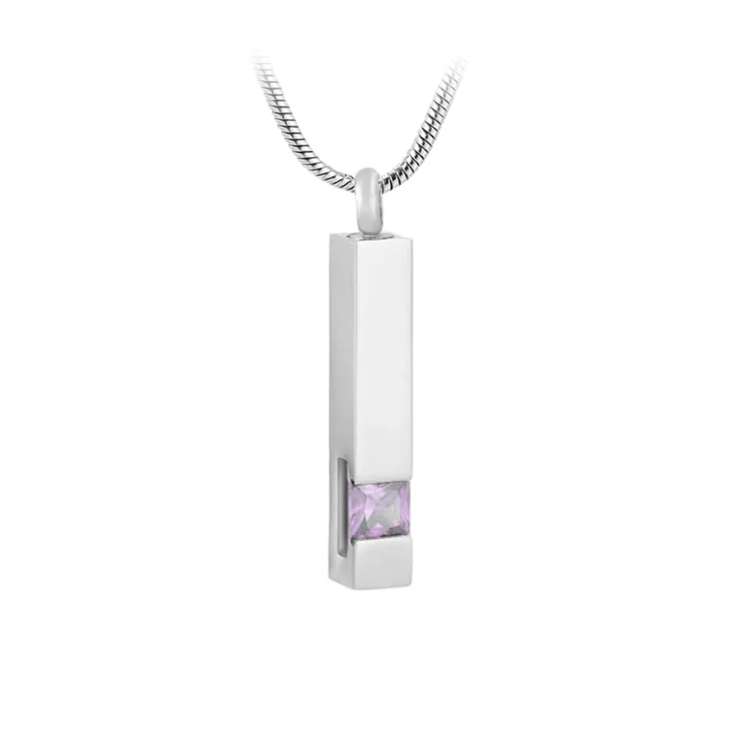 J-083 Silver-tone Bar with Birthstone simulated Gem - Pendant with Chain