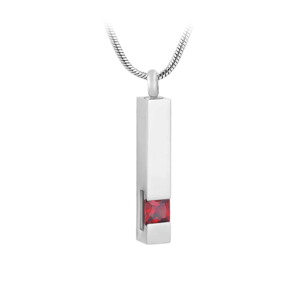 J-083 Silver-tone Bar with Birthstone simulated Gem - Pendant with Chain