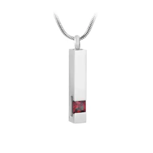 J-083 Silver-tone Bar with Birthstone simulated Gem - Pendant with Chain