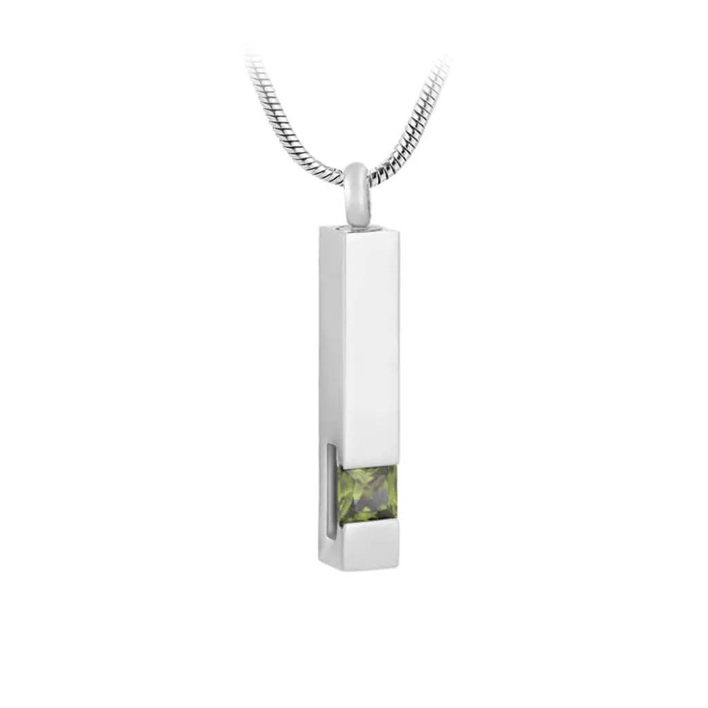 J-083 Silver-tone Bar with Birthstone simulated Gem - Pendant with Chain