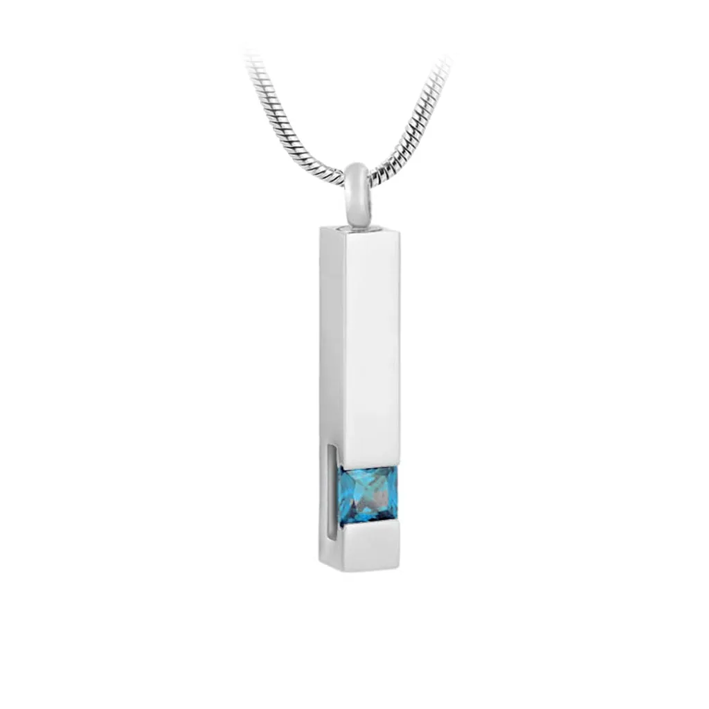 J-083 Silver-tone Bar with Birthstone simulated Gem - Pendant with Chain