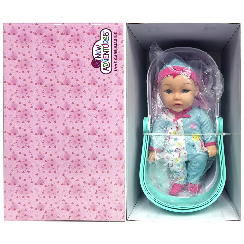 Little Darlings 12-Inch Bassinet Baby Doll Set - Teal, Pink, Stars