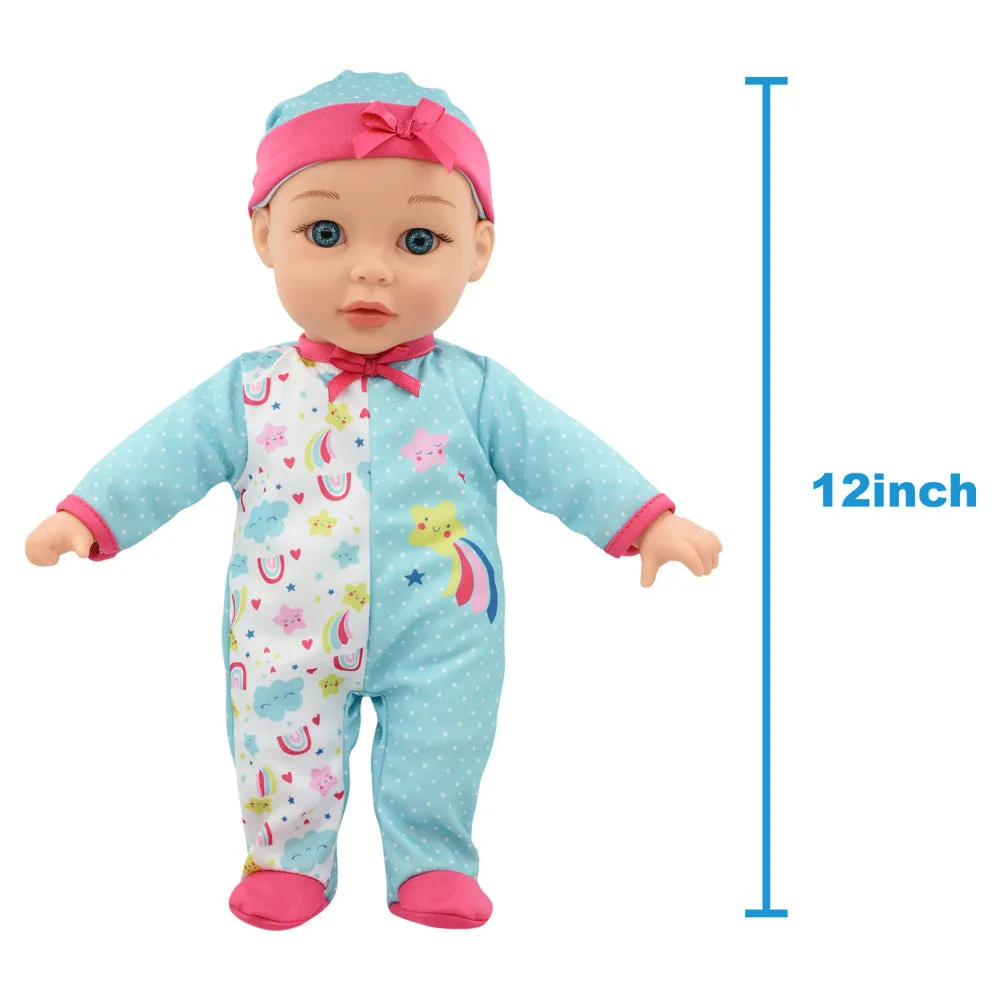 Little Darlings 12-Inch Bassinet Baby Doll Set - Teal, Pink, Stars