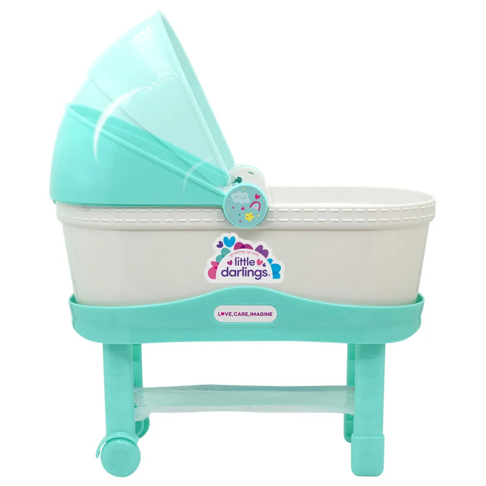 Little Darlings 12-Inch Bassinet Baby Doll Set - Teal, Pink, Stars